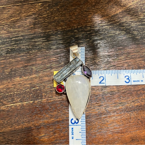 Sterling Silver 925 Multi Gemstone Moonstone Garnet Amethyst Kyanite Pendant - Picture 10 of 10